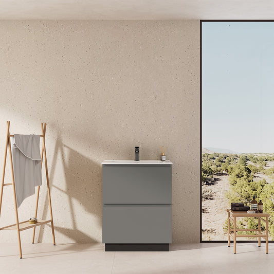 Mobile bagno a Terra 60 cm Grigio Londra Lavabo in Ceramica Senza Specchio - Nube Paint