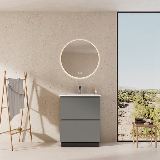 Mobile bagno a Terra 60 cm Grigio Londra Lavabo in Ceramica Specchio Quadro - Nube Paint