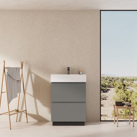 Mobile bagno a Terra 60 cm Grigio Londra Lavabo in Resina Senza Specchio - Nube Paint