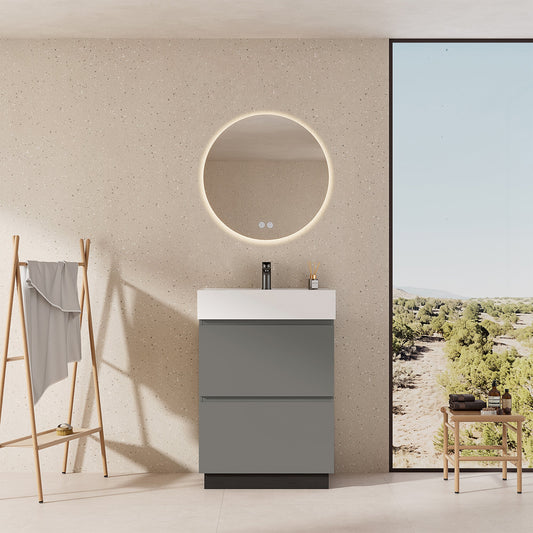 Mobile bagno a Terra 60 cm Grigio Londra Lavabo in Resina Specchio Quadro - Nube Paint