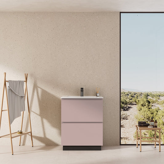 Mobile bagno a Terra 60 cm Rosa Retrò Lavabo in Ceramica Senza Specchio - Nube Paint