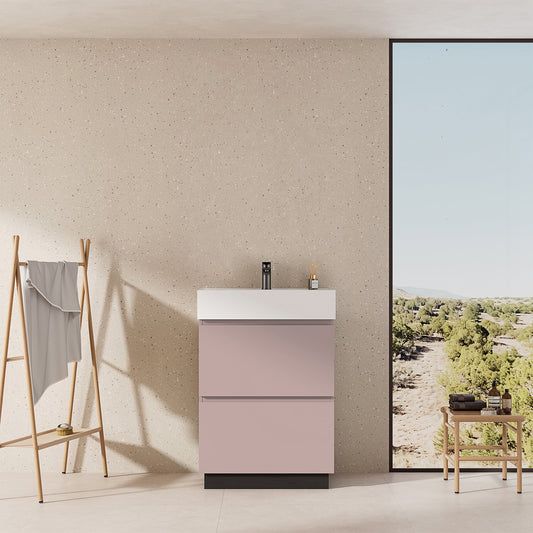 Mobile bagno a Terra 60 cm Rosa Retrò Lavabo in Resina Senza Specchio - Nube Paint