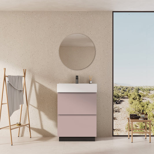 Mobile bagno a Terra 60 cm Rosa Retrò Lavabo in Resina Specchio Tondo - Nube Paint