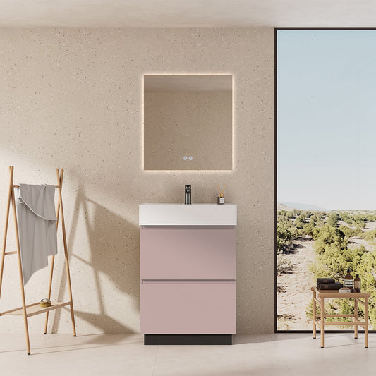 Mobile bagno a Terra 60 cm Rosa Retrò Lavabo in Resina Specchio Quadro Retroilluminato - Nube Paint