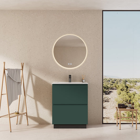 Mobile bagno a Terra 60 cm Verde Comodoro Lavabo in Ceramica Specchio Quadro - Nube Paint