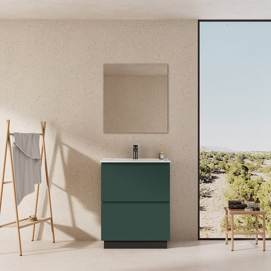 Mobile bagno a Terra 60 cm Verde Comodoro Lavabo in Ceramica Specchio Tondo Retroilluminato - Nube Paint