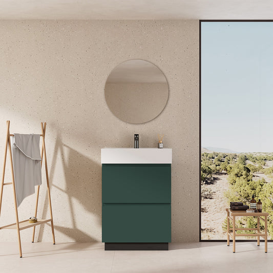 Mobile bagno a Terra 60 cm Verde Comodoro Lavabo in Resina Specchio Tondo - Nube Paint