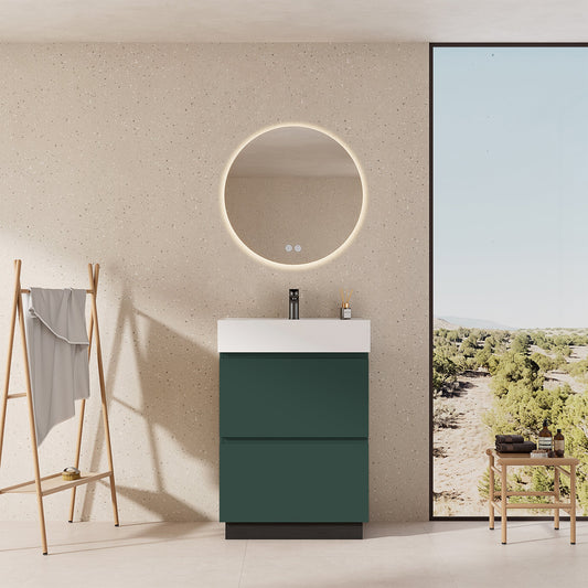 Mobile bagno a Terra 60 cm Verde Comodoro Lavabo in Resina Specchio Quadro - Nube Paint