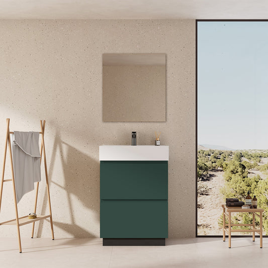 Mobile bagno a Terra 60 cm Verde Comodoro Lavabo in Resina Specchio Tondo Retroilluminato - Nube Paint