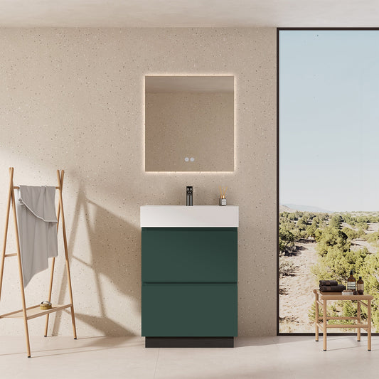 Mobile bagno a Terra 60 cm Verde Comodoro Lavabo in Resina Specchio Quadro Retroilluminato - Nube Paint
