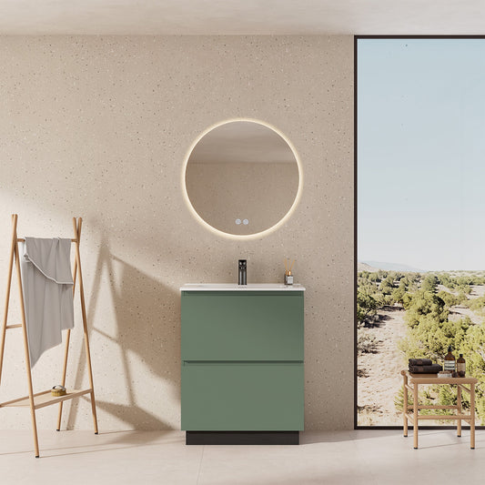 Mobile bagno a Terra 60 cm Verde Salvia Lavabo in Ceramica Specchio Quadro - Nube Paint