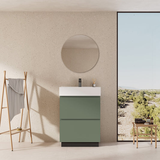 Mobile bagno a Terra 60 cm Verde Salvia Lavabo in Resina Specchio Tondo - Nube Paint