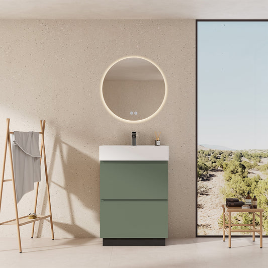 Mobile bagno a Terra 60 cm Verde Salvia Lavabo in Resina Specchio Quadro - Nube Paint