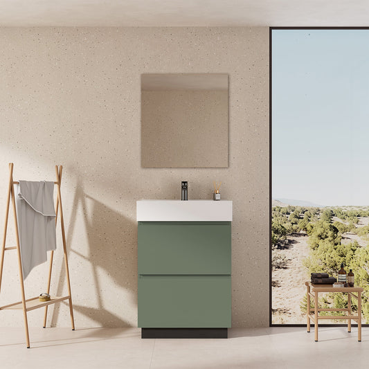 Mobile bagno a Terra 60 cm Verde Salvia Lavabo in Resina Specchio Tondo Retroilluminato - Nube Paint