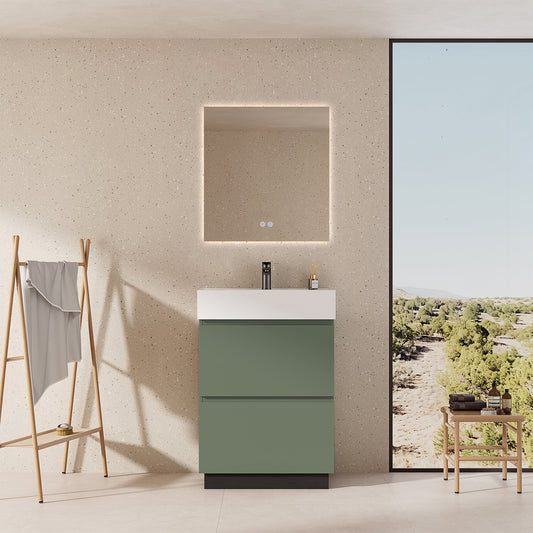 Mobile bagno a Terra 60 cm Verde Salvia Lavabo in Resina Specchio Quadro Retroilluminato - Nube Paint