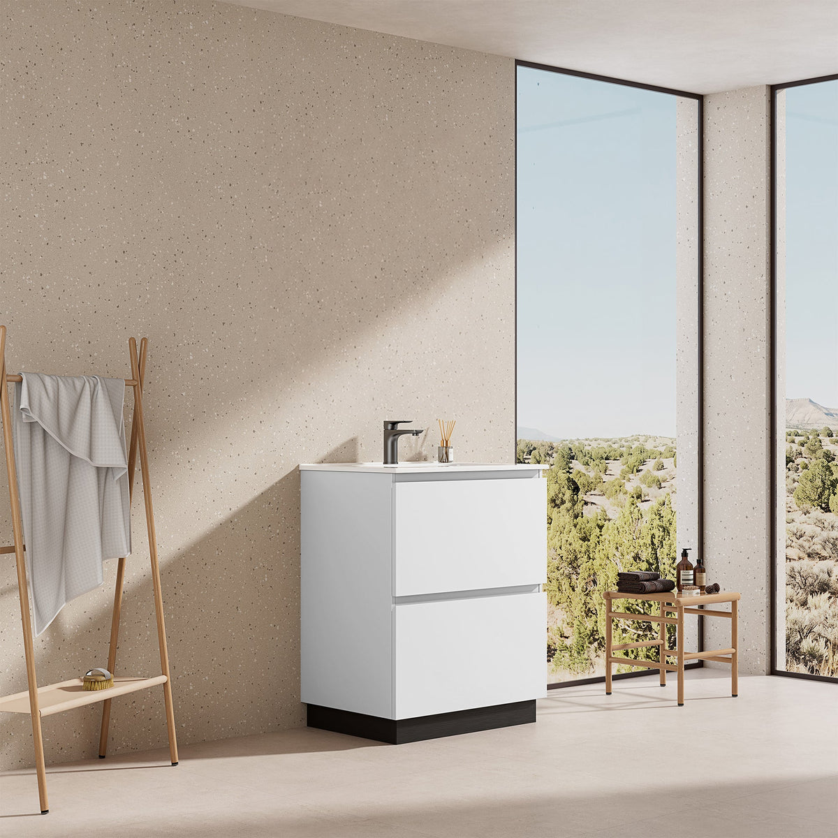 Mobile bagno a Terra 60 cm Bianco Lavabo in Ceramica Senza Specchio - Nube Paint