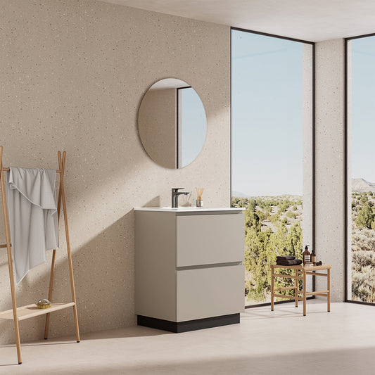 Mobile bagno a Terra 60 cm Grigio Cenere Lavabo in Ceramica Specchio Tondo - Nube Paint