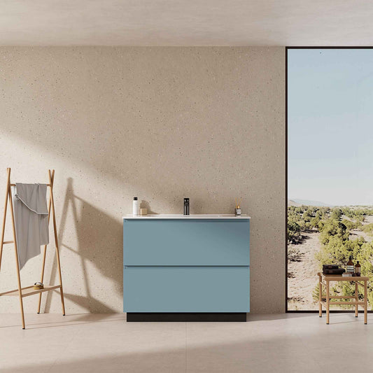Mobile bagno a Terra 80 cm Blu Avio Lavabo in Ceramica Senza Specchio - Nube Paint