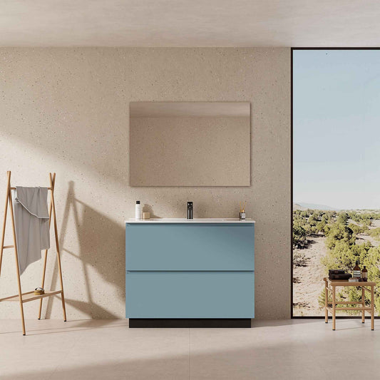 Mobile bagno a Terra 80 cm Blu Avio Lavabo in Ceramica Specchio Tondo Retroilluminato - Nube Paint