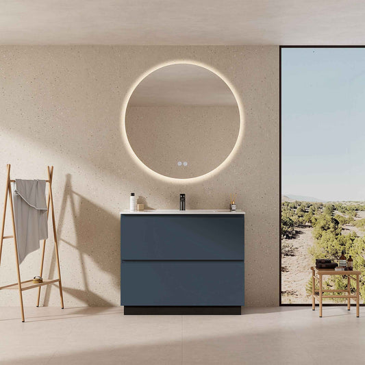 Mobile bagno a Terra 80 cm Blu Mare Lavabo in Ceramica Specchio Quadro - Nube Paint