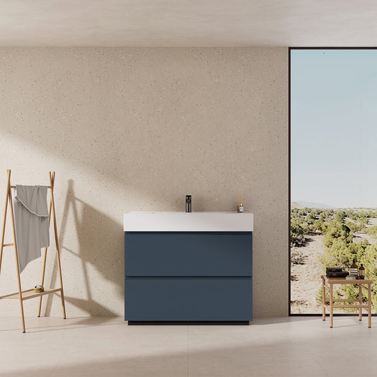 Mobile bagno a Terra 80 cm Blu Mare Lavabo in Resina Senza Specchio - Nube Paint