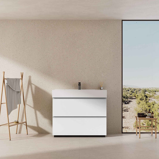 Mobile bagno a Terra 80 cm Bianco Lavabo in Resina Senza Specchio - Nube Paint