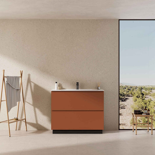 Mobile bagno a Terra 80 cm Cotto Contemporaneo Lavabo in Ceramica Senza Specchio - Nube Paint