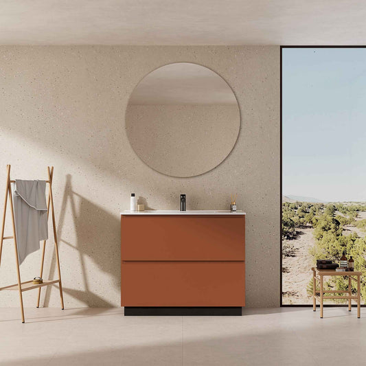 Mobile bagno a Terra 80 cm Cotto Contemporaneo Lavabo in Ceramica Specchio Tondo - Nube Paint