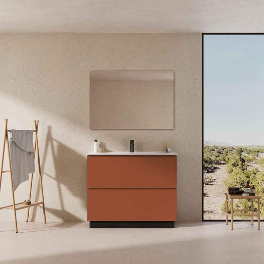 Mobile bagno a Terra 80 cm Cotto Contemporaneo Lavabo in Ceramica Specchio Tondo Retroilluminato - Nube Paint