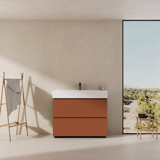 Mobile bagno a Terra 80 cm Cotto Contemporaneo Lavabo in Resina Senza Specchio - Nube Paint
