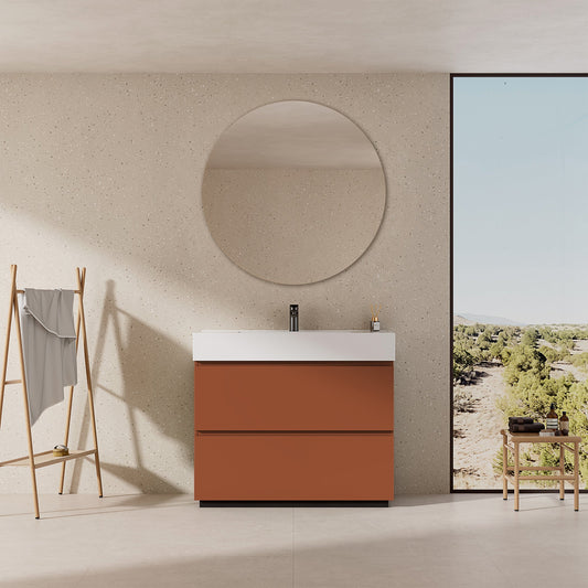 Mobile bagno a Terra 80 cm Cotto Contemporaneo Lavabo in Resina Specchio Tondo - Nube Paint