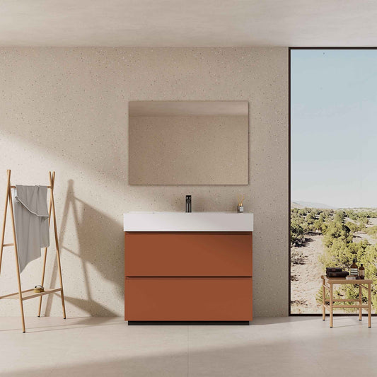 Mobile bagno a Terra 80 cm Cotto Contemporaneo Lavabo in Resina Specchio Tondo Retroilluminato - Nube Paint