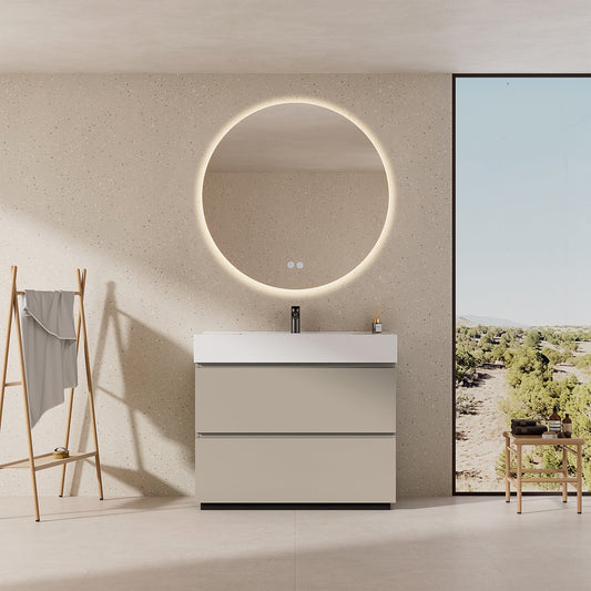 Mobile bagno a Terra 80 cm Grigio Cenere Lavabo in Resina Specchio Quadro - Nube Paint