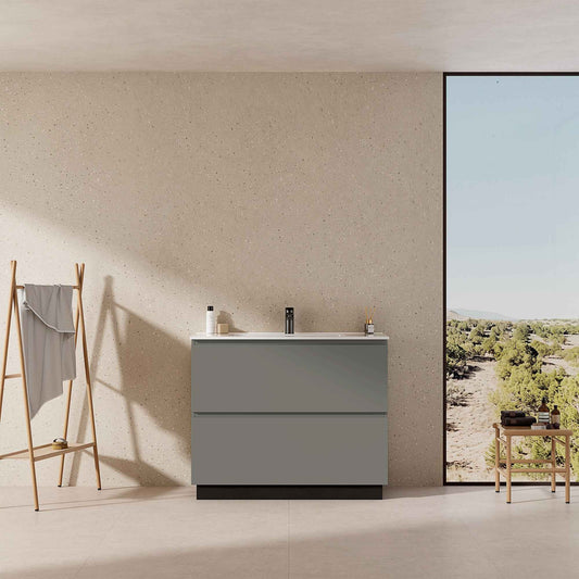 Mobile bagno a Terra 80 cm Grigio Londra Lavabo in Ceramica Senza Specchio - Nube Paint