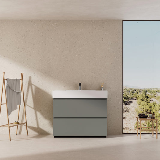 Mobile bagno a Terra 80 cm Grigio Londra Lavabo in Resina Senza Specchio - Nube Paint
