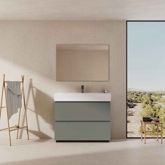Mobile bagno a Terra 80 cm Grigio Londra Lavabo in Resina Specchio Tondo Retroilluminato - Nube Paint