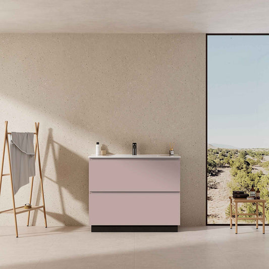 Mobile bagno a Terra 80 cm Rosa Retrò Lavabo in Ceramica Senza Specchio - Nube Paint