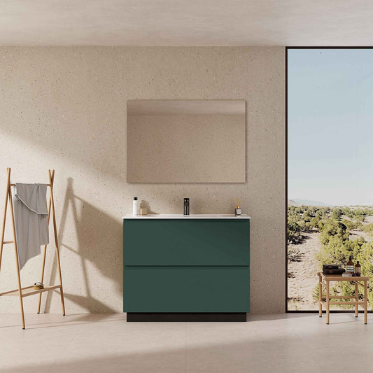 Mobile bagno a Terra 80 cm Verde Comodoro Lavabo in Ceramica Specchio Tondo Retroilluminato - Nube Paint