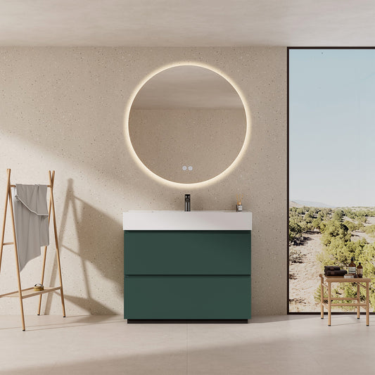 Mobile bagno a Terra 80 cm Verde Comodoro Lavabo in Resina Specchio Quadro - Nube Paint