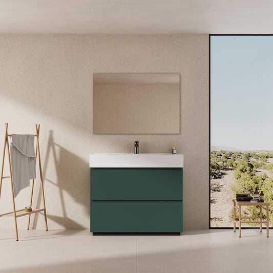 Mobile bagno a Terra 80 cm Verde Comodoro Lavabo in Resina Specchio Tondo Retroilluminato - Nube Paint