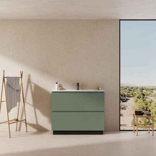 Mobile bagno a Terra 80 cm Verde Salvia Lavabo in Ceramica Senza Specchio - Nube Paint