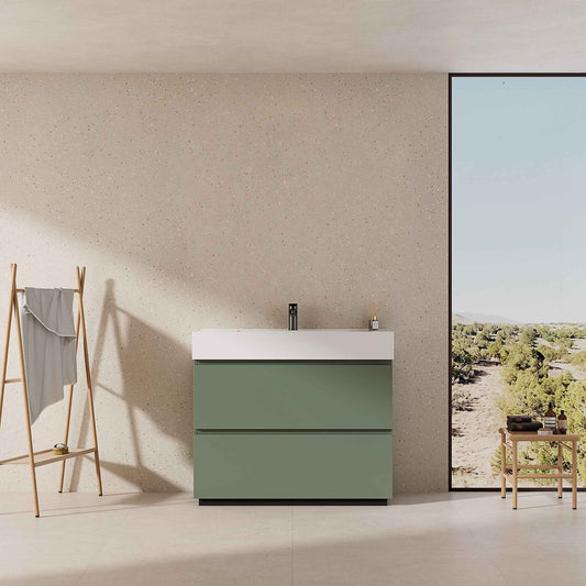 Mobile bagno a Terra 80 cm Verde Salvia Lavabo in Resina Senza Specchio - Nube Paint