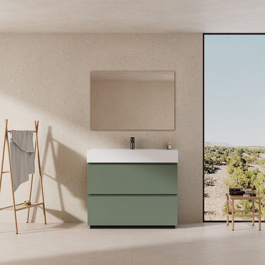 Mobile bagno a Terra 80 cm Verde Salvia Lavabo in Resina Specchio Tondo Retroilluminato - Nube Paint