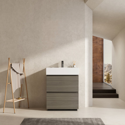 Mobile bagno a Terra 60 cm Beige Lavabo in Resina Senza Specchio - Nube Wood