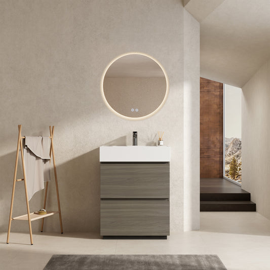 Mobile bagno a Terra 60 cm Beige Lavabo in Resina Specchio Quadro - Nube Wood
