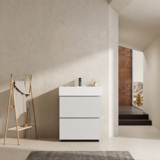 Mobile bagno a Terra 60 cm Bianco Lavabo in Resina Senza Specchio - Nube Wood