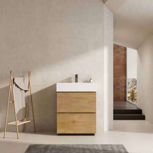Mobile bagno a Terra 60 cm Bruno Medio Lavabo in Resina Senza Specchio - Nube Wood