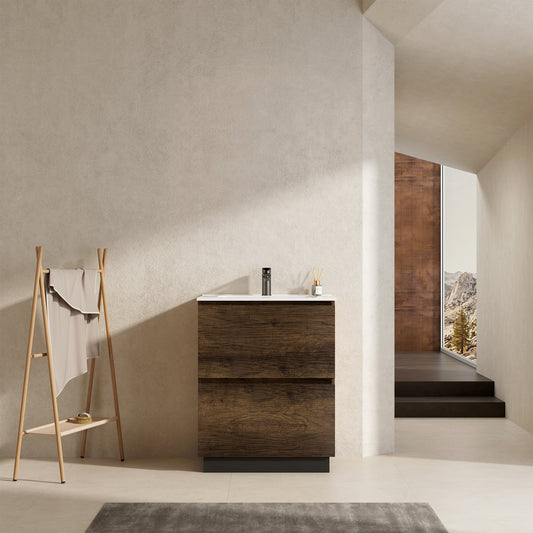 Mobile bagno a Terra 60 cm Bruno Scuro Lavabo in Ceramica Senza Specchio - Nube Wood