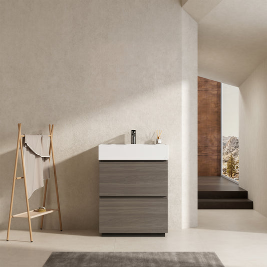 Mobile bagno a Terra 60 cm Grigio Lavabo in Resina Senza Specchio - Nube Wood
