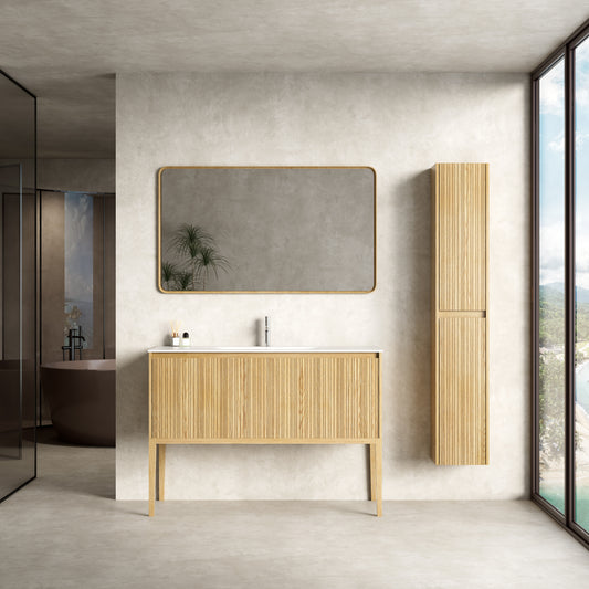 Mobile Bagno 120 cm A Terra Rovere Chiaro Specchio con Cornice - Pace